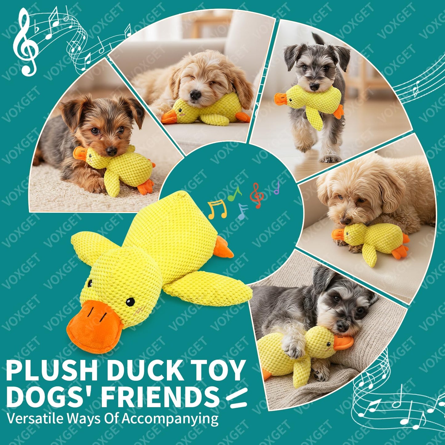 VOXGET Calming Duck Toy for Dogs, 2026 New Interactive Crinkle Toy with Quack Sound for Dogs Teeth, Soft Stuffed Plush Mellow Calming Duck Pillow for Puppy Keep Busy -Yellow, 9"x6"(S)