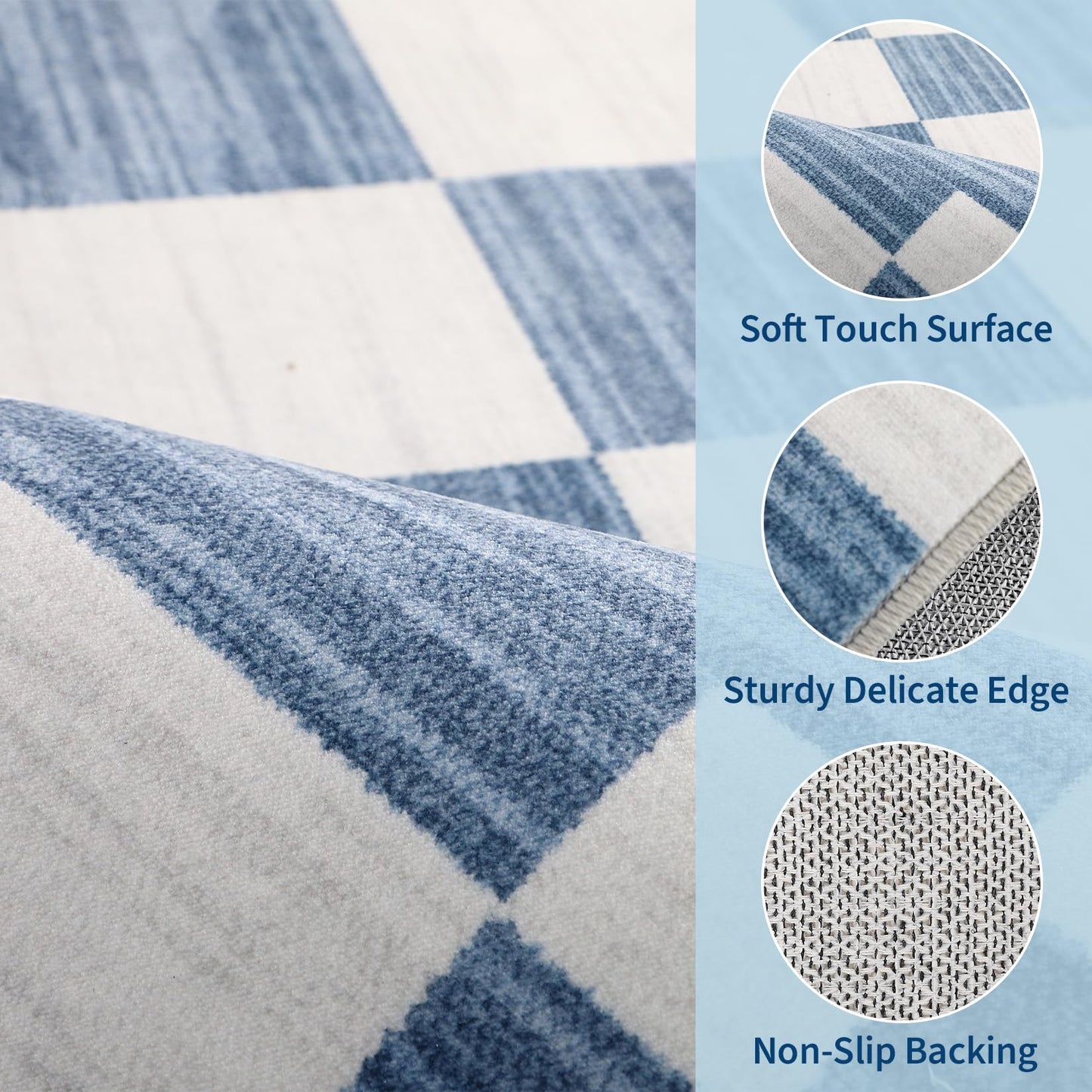 GarveeHome Dark Blue Checkered Rug 5×7 Area Rugs for Living Room，Non-Slip Washable Rug Soft Low-Pile, Neutral Modern Farmhouse Geometric Rugs for Bedroom Dining Room Office