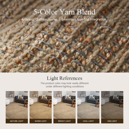 GENIMO 8X10 Neutral Area Rugs for Living Room, Hand Woven Machine Washable Non Slip Textured Soft Rug, Handmade Rustic Braided Low Pile Rugs for Farmhouse, Bedroom Office Rug in Jute Color