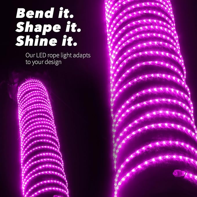 WYZworks 1116LEDs 100ft LED Outside Rope Lights, Outdoor ETL Certified Waterproof Permanent 360 Degree Light Emitting, Flexible Tube, Connectable, Christmas Palm Tree Exterior Landscape, Pink