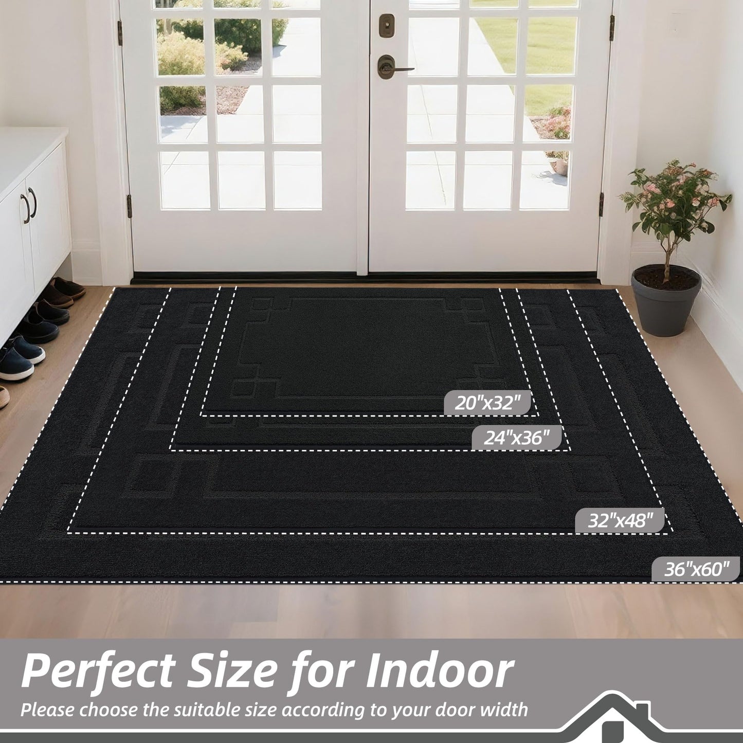 BEQHAUSE Door Mat 32" x 48", Non-Slip Door Mats Indoor Entryway Rugs Washable Low-Profile Absorbent and Dirt Trapper Floor Mats, Dog Door Mat for Front Back Door, Mud Wet Shoes & Paws, Black