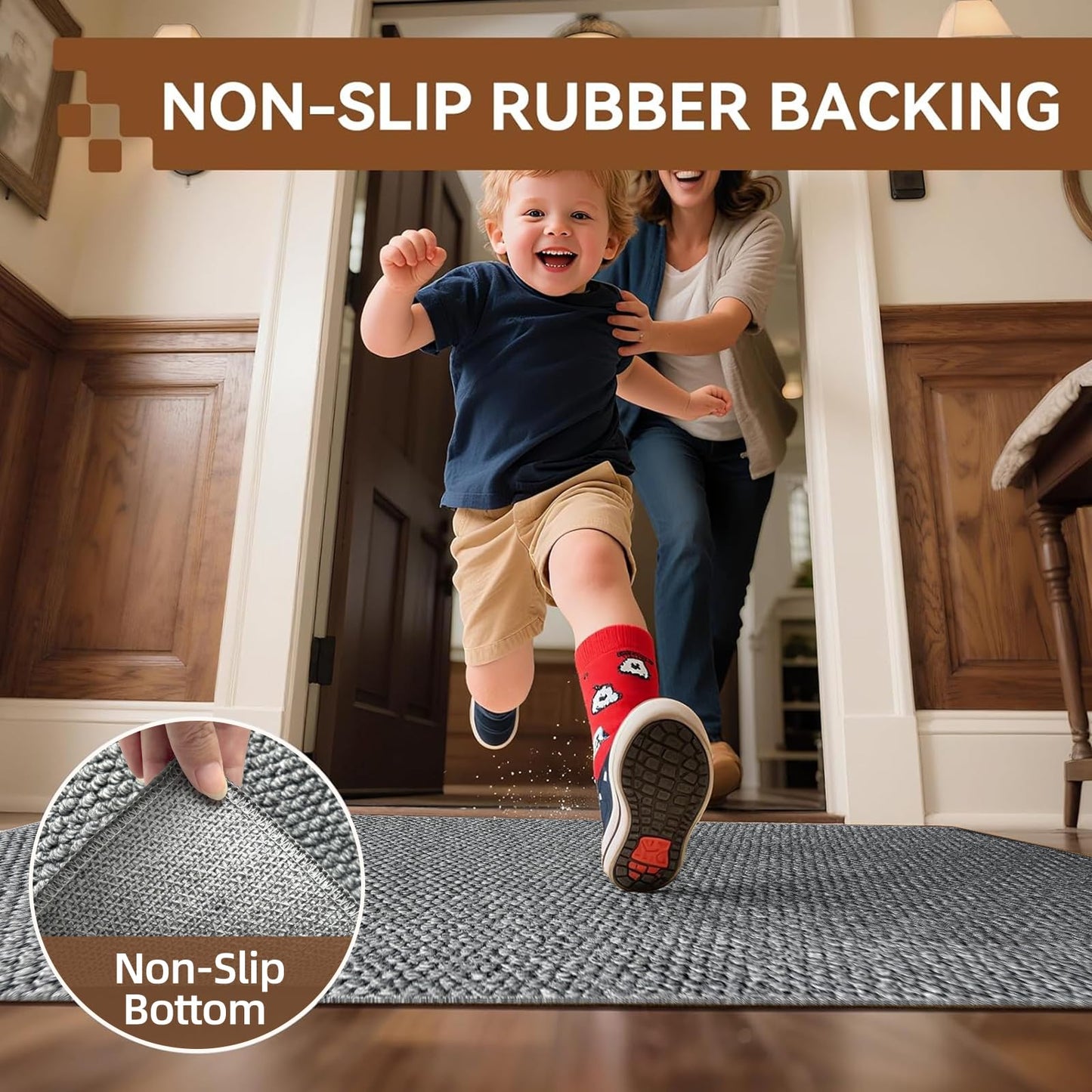 Indoor Door mat 32"x48", Dirt Trapper Door Mat, Non-Slip Washable Entrance Mat, Dirt Resistant and Absorbent Welcome Mat,Low-Profile Doormat for Entryways, Front Doors, and Indoor Entrances, Grey