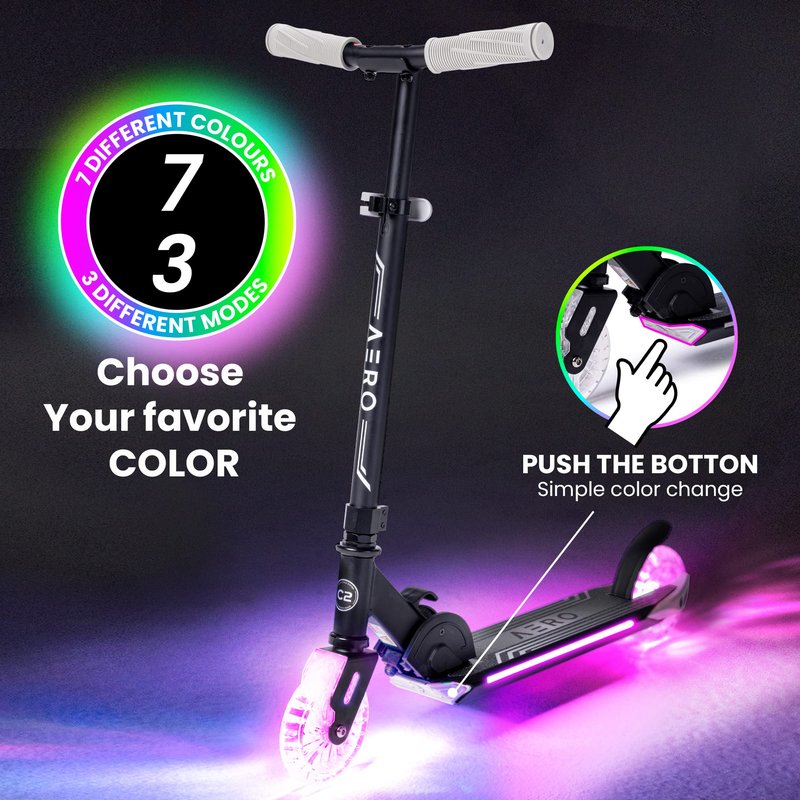 Aero Scooter for Kids 5-7 with Dynamic Lights | Boys Girls 2 Wheels Kick Scooter | Foldable & Height Adjustable, 110lbs Max