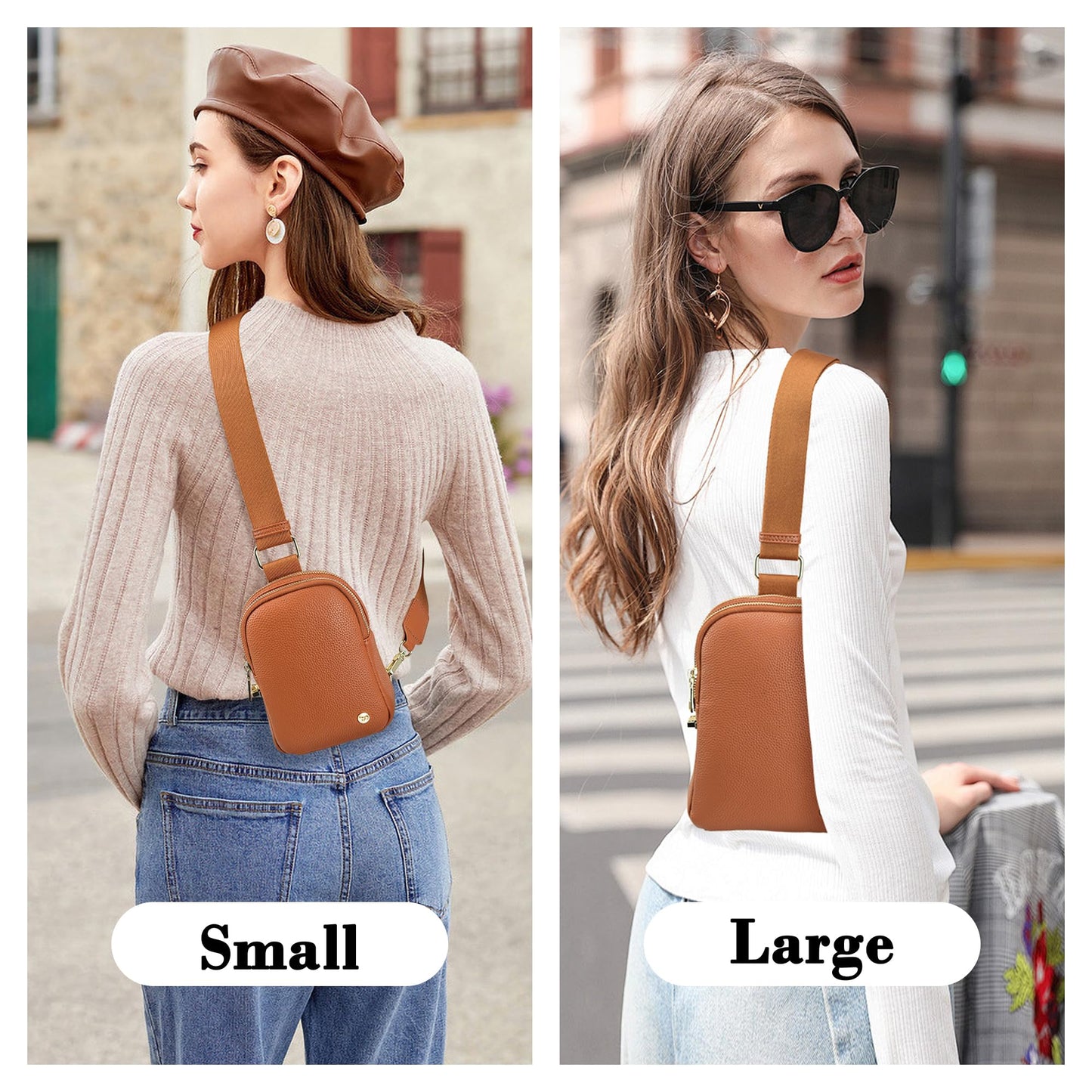 INICAT Anti Theft Crossbody Bag for Women, Small RFID Blocking Sling Purse with Zipper Lock for Travel, Vegan Leather(Brown)