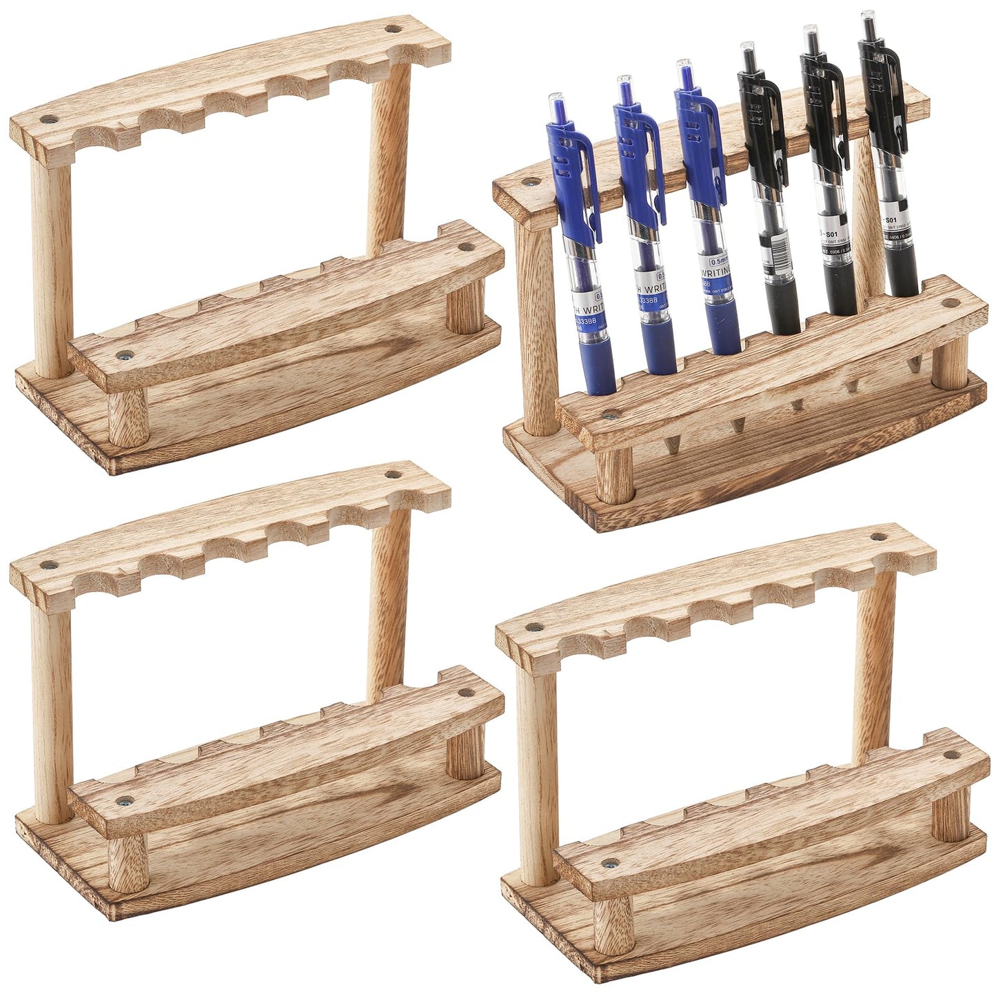SOUJOY 4 Pack Wood Pen Display Stand, 6-Slot Pen Holder Rack, Eyebrow Pen Stand, Makeup Brush Rack Organizer for School Office Home Store
