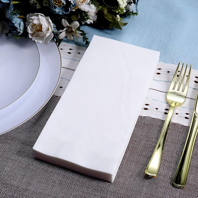 FOCUSLINE 100 Disposable Bathroom Napkins, Linen-Feel Paper Guest Towels