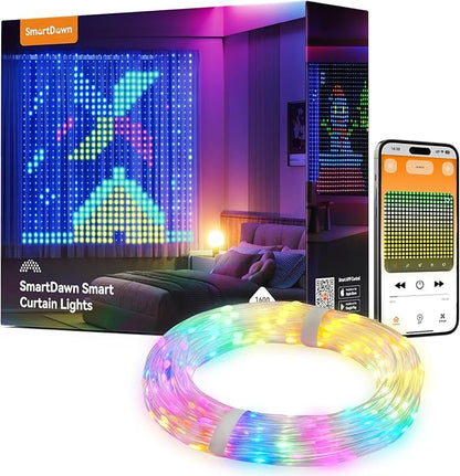 1600 RGBIC LEDs Smart Curtain Lights with DIY GIF, 6.6x6.6ft Color Changing Christmas Wall Lightss with APP, IP65 Waterproof String Fairy Lightss for Indoor Outdoor Bedroom Window Garage