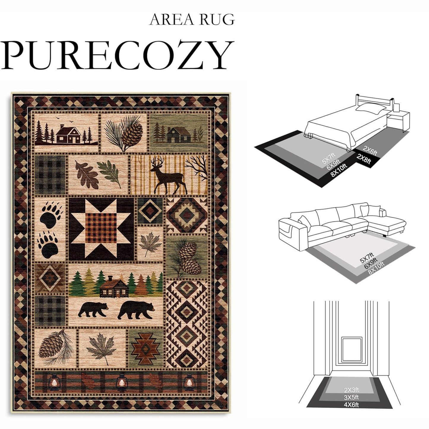 Bear Rug 2x3 Rustic Cabin Deer Entryway Rug Southwestern Lodge Doormat Machine Washable Non-Slip Low-Pile Western Woodland Door Mat for Kitchen Bathroom Bedroom Laundry
