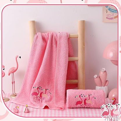 2 Pcs Flamingo Hand Towels Hot Pink Bathroom Decor 14x29 Inch Embroidered 100%