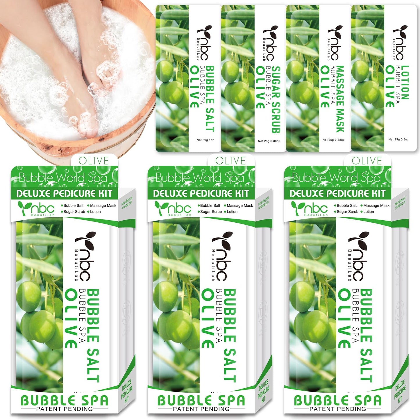 Pedicure Kit Foot Soak Set: Bubble Salt, Sugar Scrub, Massage Mask, Massage Lotion in a Box, 4 Step Foot Spa Kit for Dry Feet,Tired Feet（3 Set Tropical Fruit)