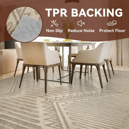Boho Beige 5x7 Area Rugs Textured Tufted Rugs for Living Room Bedroom Nursery Rug-Carpet Washable Brown Neutral Modern Aztec Rug