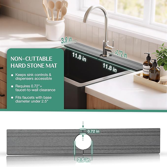 Stone Faucet Mat for Kitchen Sink Splash Guard 23.6" x 3.9"