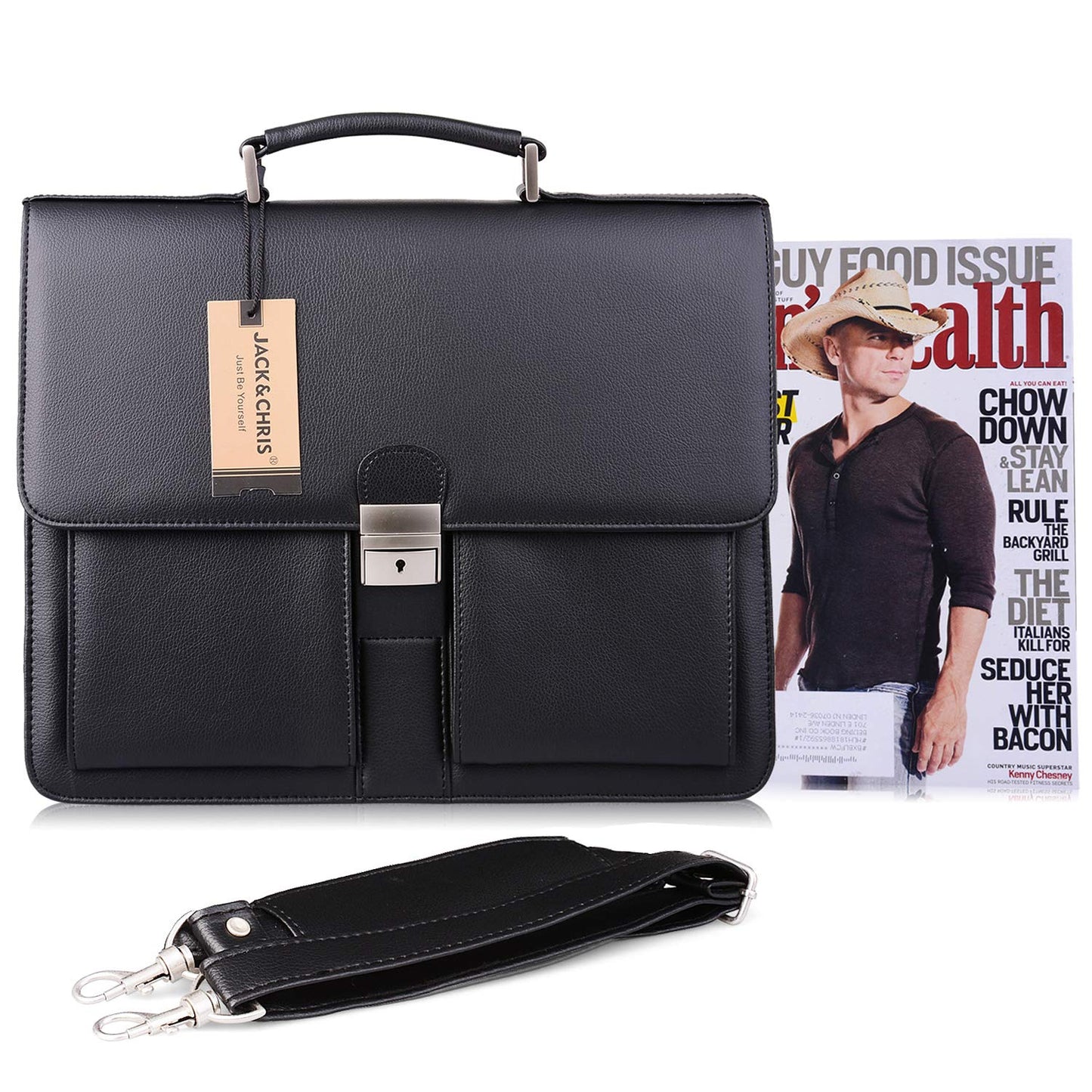 Jack&Chris Mens New PU Leather Attache Briefcase Traditional Messenger Lawyer Bag, MBYX015