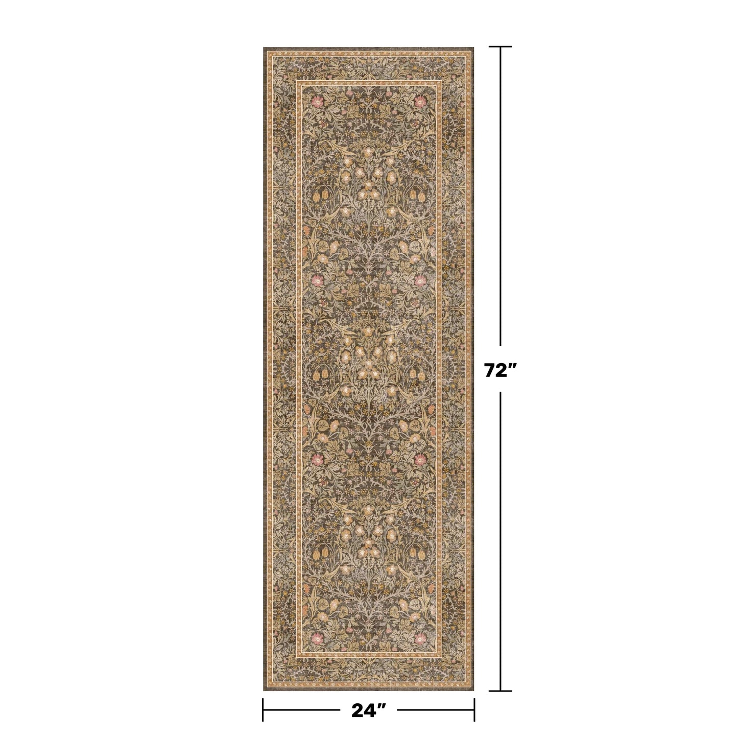 Washable Runner Rug Non Slip 2x6, Gold Brown Runner Rug for Kitchen, Bathroom, Entryway, Hallway, Laundry Room, Bedroom Bedside, Vintage Floral Stain Resistant Soft Low Pile Carpet