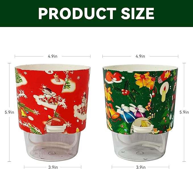 Print Flowerpots Round Plant Pots - 2 Pack Outdoor Garden Planter Plastic Indoor Modern Decorative Succulent Houseplant Pot with Drainage Christmas Day 4FP-CMRG