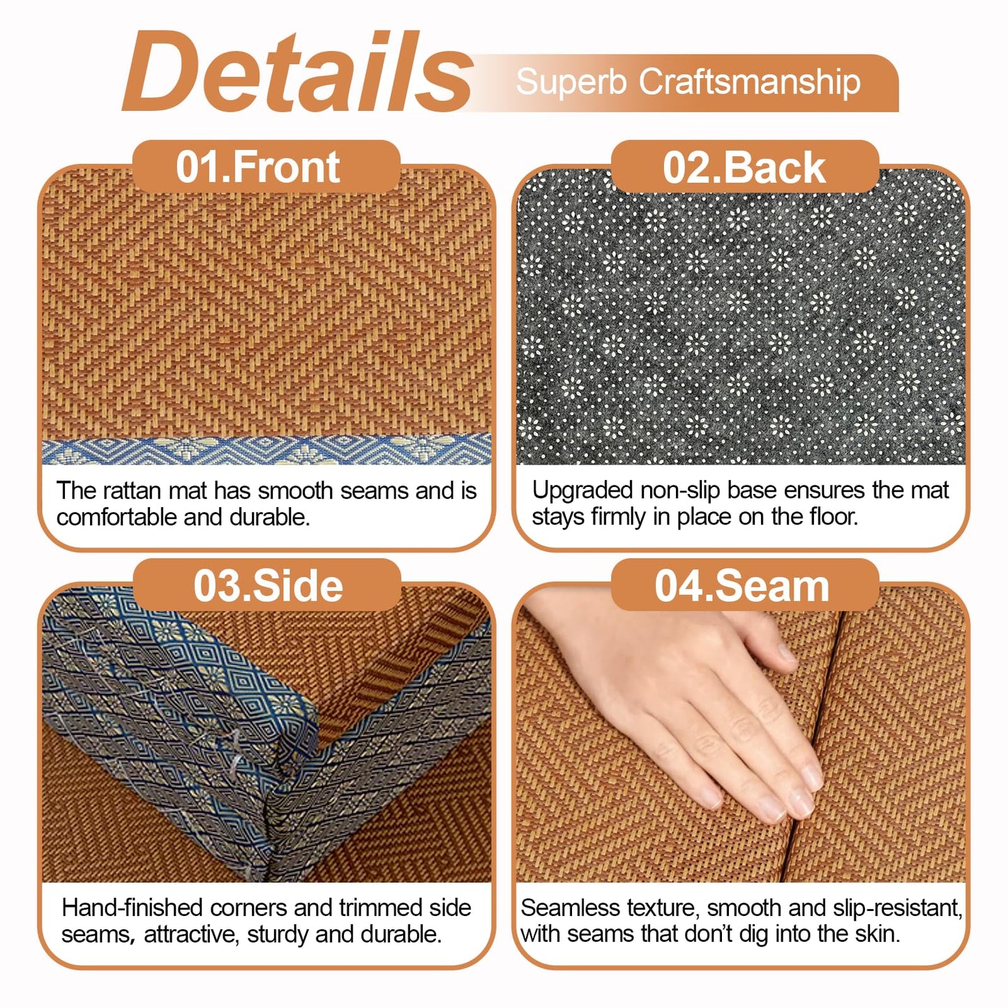 Japanese Traditional Tatami Mattress, Coconut Coir Tatami Mat, Foldable Japanese Floor Mattress,Futon Bed,Meditation Mats for Floor,Summer Sleeping Mat(80 * 200cm)