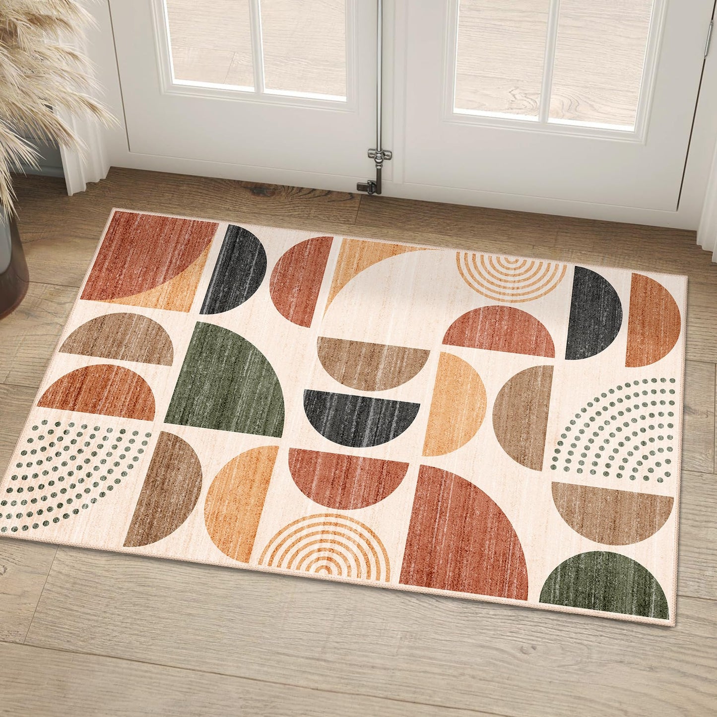 MUJOO Small Rug Washable,Boho 2x3 Area Rugs for Entryway Bathroom Entry Entrance Bedroom Kitchen,Front Door Mat Soft Throw Carpet Non Slip Indoor Modern Abstract Bohemian Terracotta