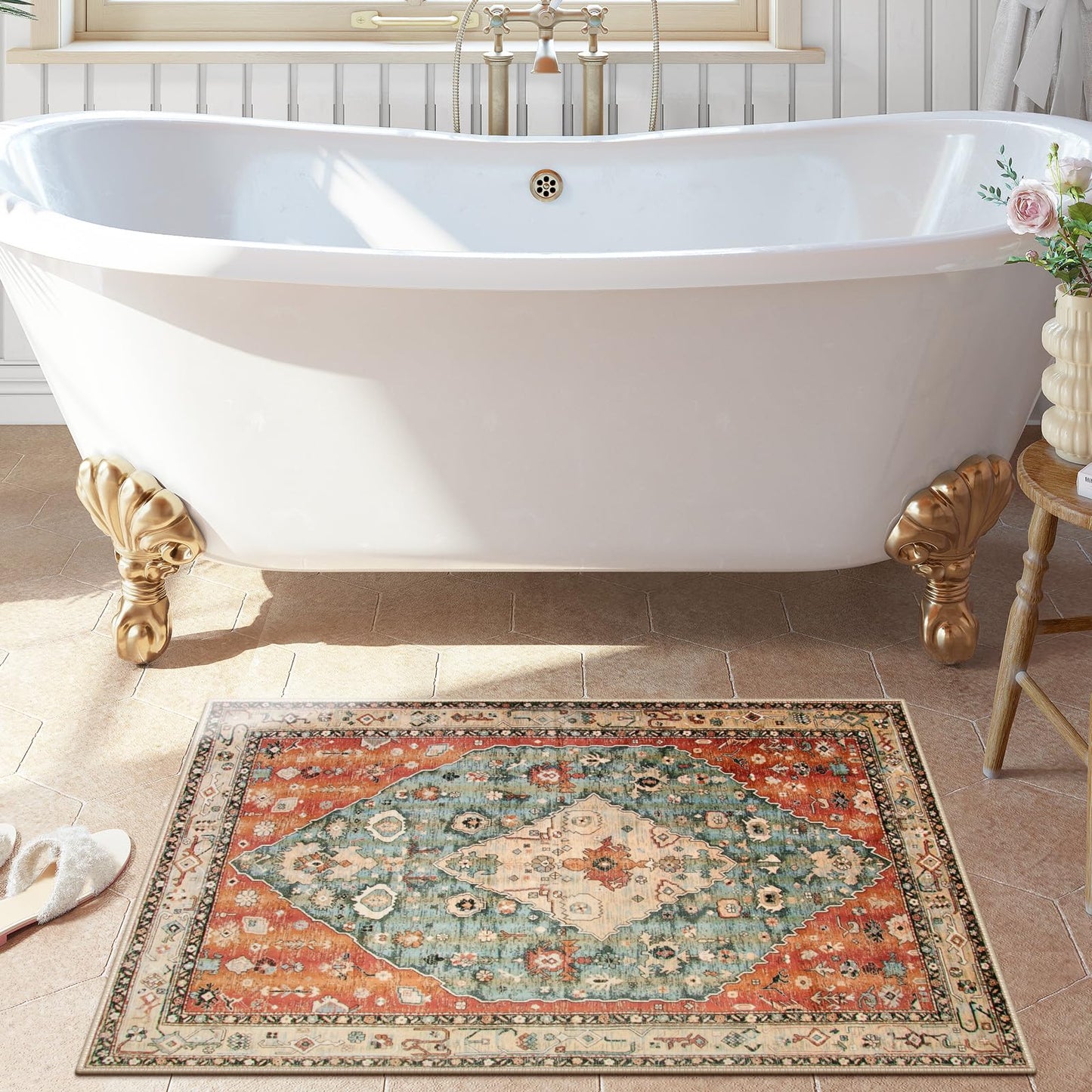 Lahome Felice Boho Tribal 2x3 Washable Small Rugs for Entryway Doormat Indoor Entrance, Throw Rugs with Rubber Backing, Bohemian Soft Non-Slip Bathroom Carpet for Bath Front Door Kitchen Floor