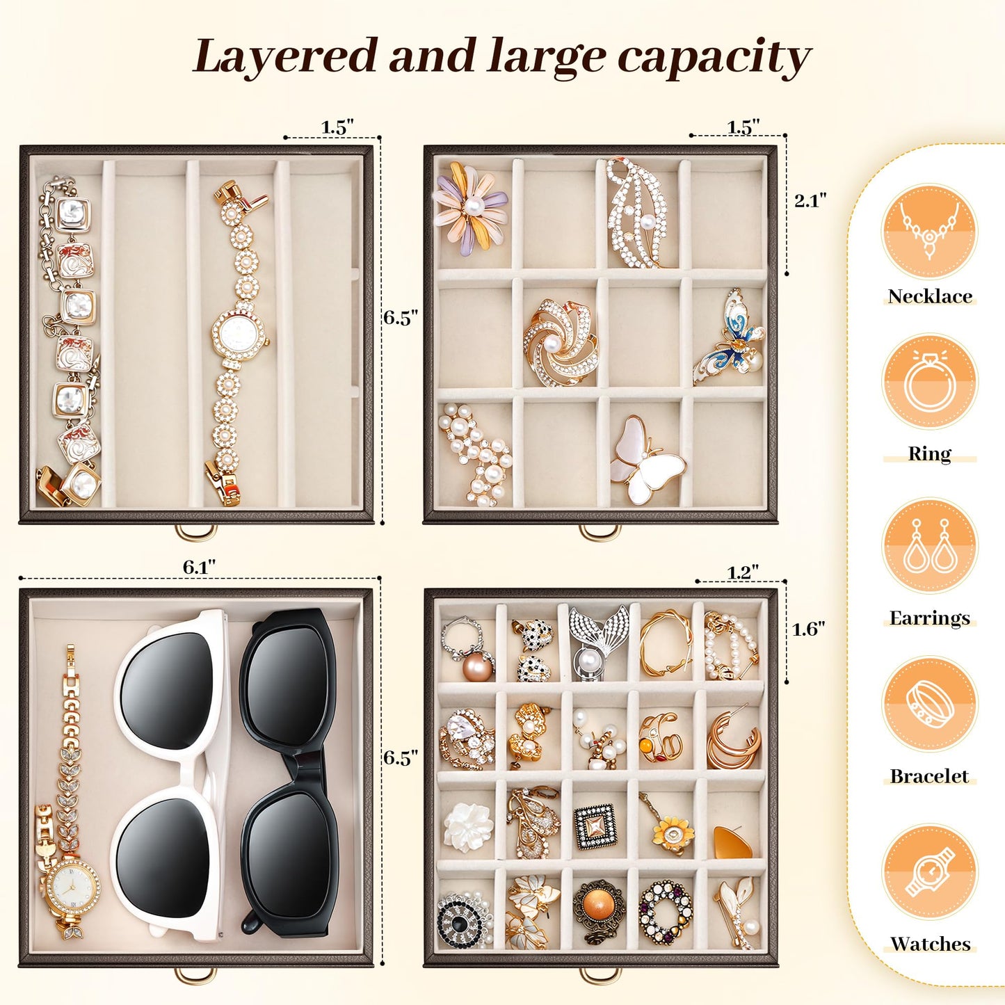 Jewelry Box for Women with Lock, 5-Layer Jewelry Organizer with Mirror & 4 Drawers, Lockable Faux Leather Storage Case for Ring Necklace Bracelet Earring, Elegant Gift for Girls Mom Girlfriend, Black