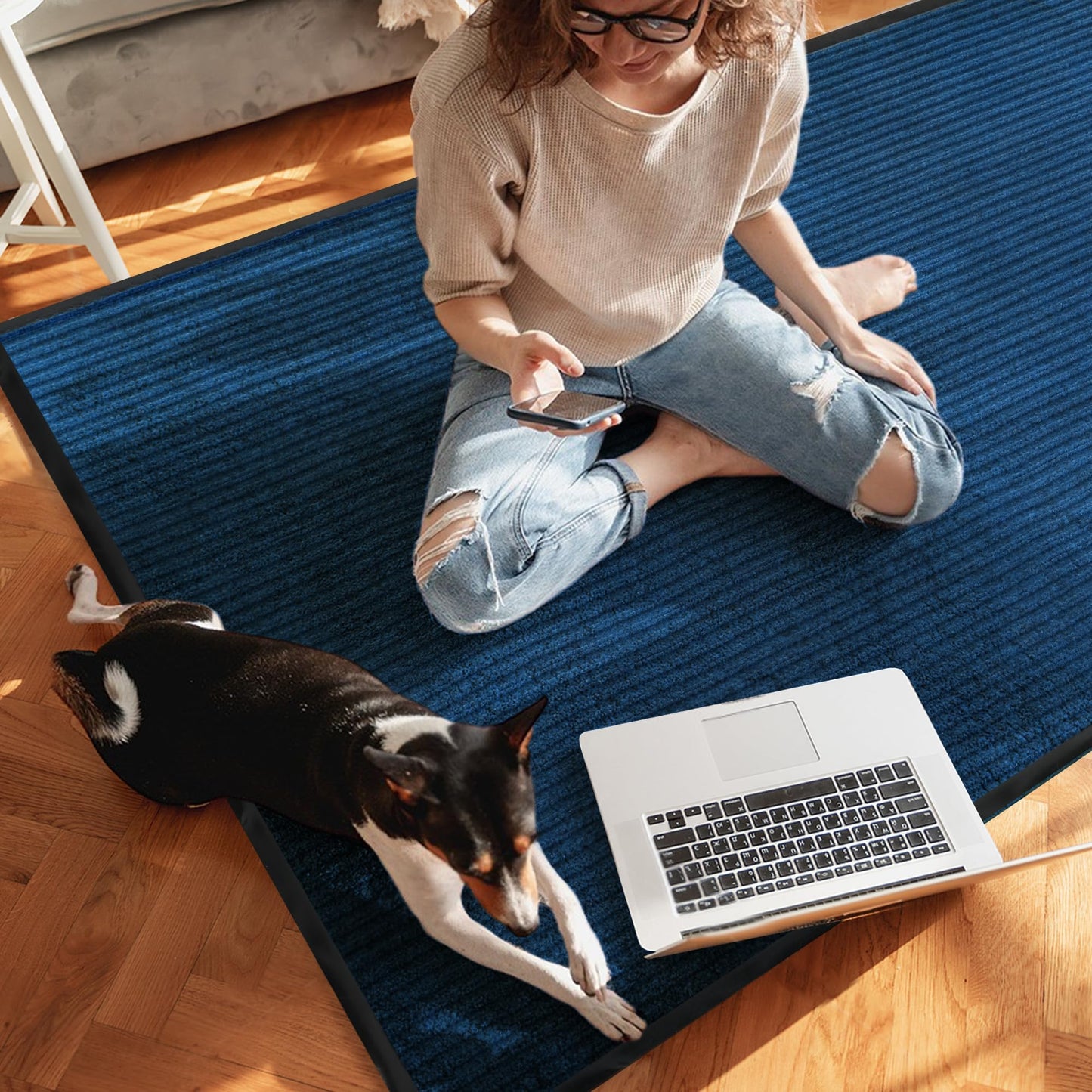 foriy 3x10ft Outdoor Floor Mat Commercial Runner Rug Heavy Duty Non Slip Entrance Rugs Indoor Outdoor Entryway Doormat with Rubber Back Waterproof Mat for Home Hotel Office (3'x10'Dark Blue)