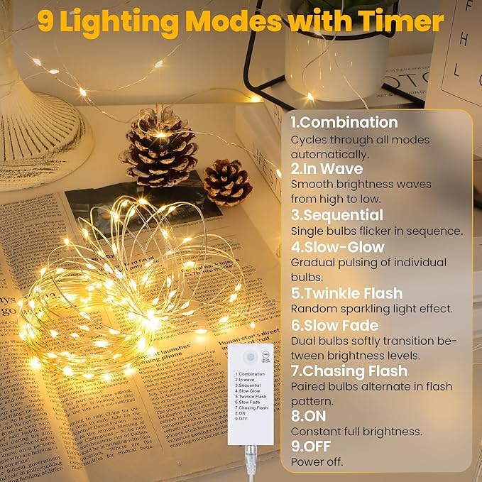 Mlambert 16.4FT LED Fairy Lights Battery Operated with Timer, Rechargeable Mini Twinkle Lights for Christmas Decor Holiday Party,1 Pack, Warm White