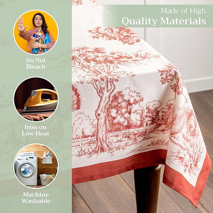 Maison d' Hermine Table Cloth Rectangle Table 100% Cotton 70 x 90 Inches Fall Tablecloth Reusable Everyday Use for Thanksgiving Christmas Decorations Dining Farmhouse Party (Holy Jouy - Red)