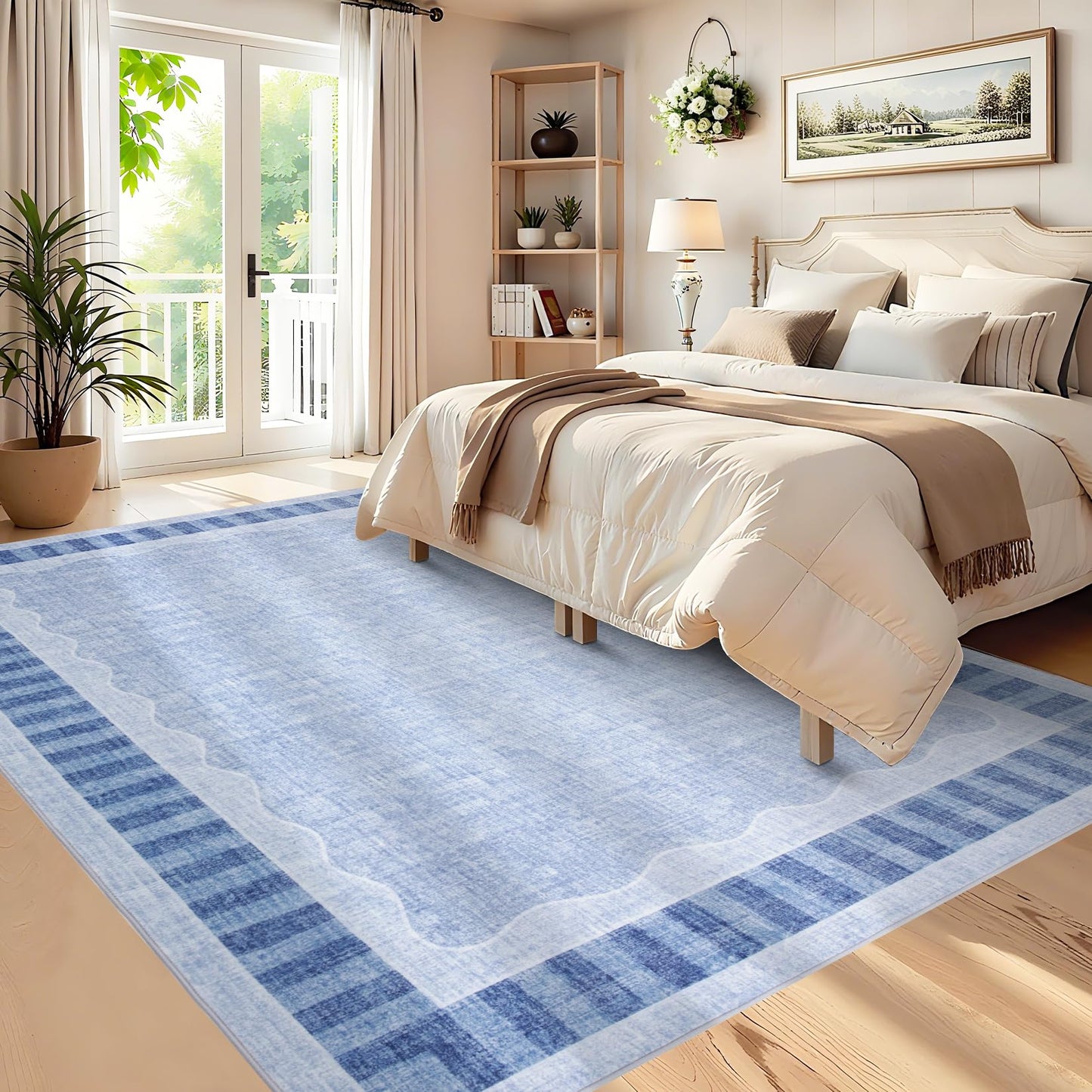 Garvee 10x14 Scalloped Washable Area Rug – Soft Low Pile Non-Slip Backing Large Floor Mat Carpet for Living Room, Bedroom, Dining Room, Playroom, Nursery, Home Decor