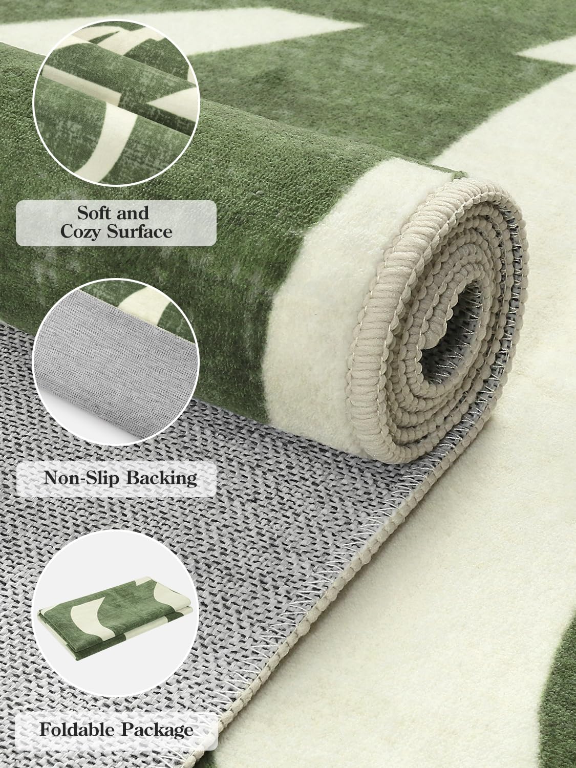 Lahome Abstract 5x7 Rug,Low-Pile Soft Green Rugs for Living Room,Retro Swirl Indoor Floor Carpet Washable for Dining Room Office Bedroom Entryway Non-Slip (5x7ft,Sage Green)
