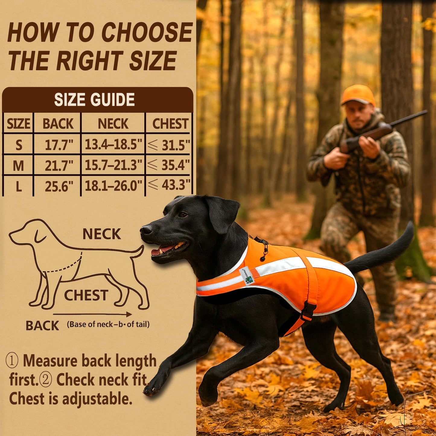 Reflective Dog Hunting Vest – Blaze Orange Safety Vest with Removable Bell, Waterproof and Lightweight (S)