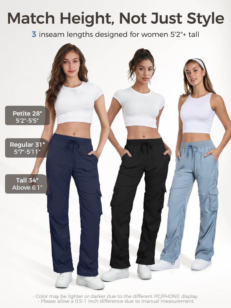 Tapata Petite Women's 28" Inseam Lightweight Cargo Dance Studio Pants Ruched Workout Athletic Casual Sweatpants, Black, M
