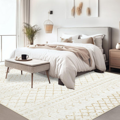 Area Rug Living Room Rugs 8x10 - Large Soft Boho Geometric Rug, Non-Slip Foldable Washable Rugs Non Shedding Morden Indoor Floor Carpet for Living Bedroom Office Dining Room (Beige,8' x 10')