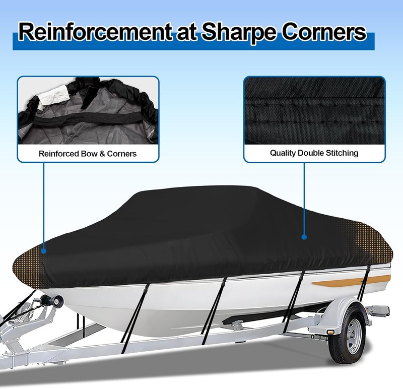 Trailerable Boat Cover - Heavy Duty Waterproof Tarp for V-Hull & Fishing Boats | Fits 14'-16' Length, 90" Width