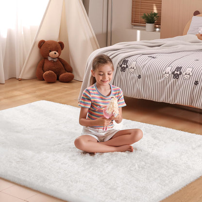 Mhyup 4x6 Cream White Rugs for Bedroom Living Room, Fluffy Small Area Rug Soft Shag Non-Slip Carpet for Kids Boys Girls and Nursery Room Indoor Dorm Home Decor (4ft x 6ft, Cream White)