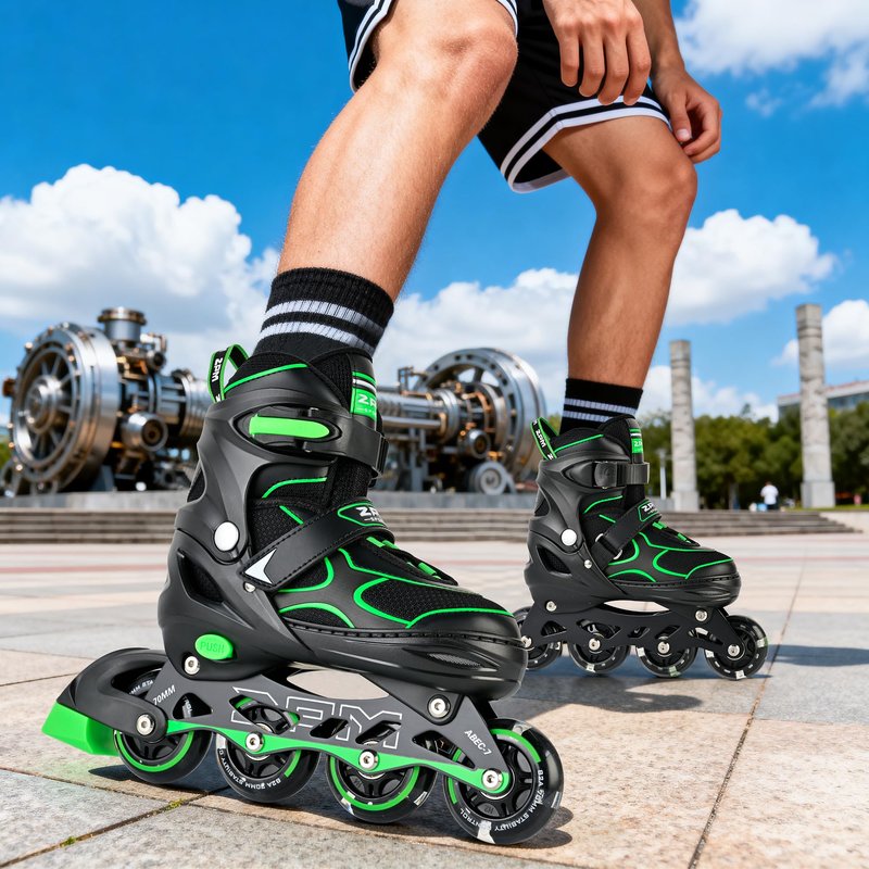 2PM SPORTS Inline Skates for Kids Girls Boys Ages 4-8 8-12 4-7 7-12 10-14 with Light Up Wheels, Adjustable Kids Roller Skates Blades for Adults Men Women Beginners Youths Green, Size Large