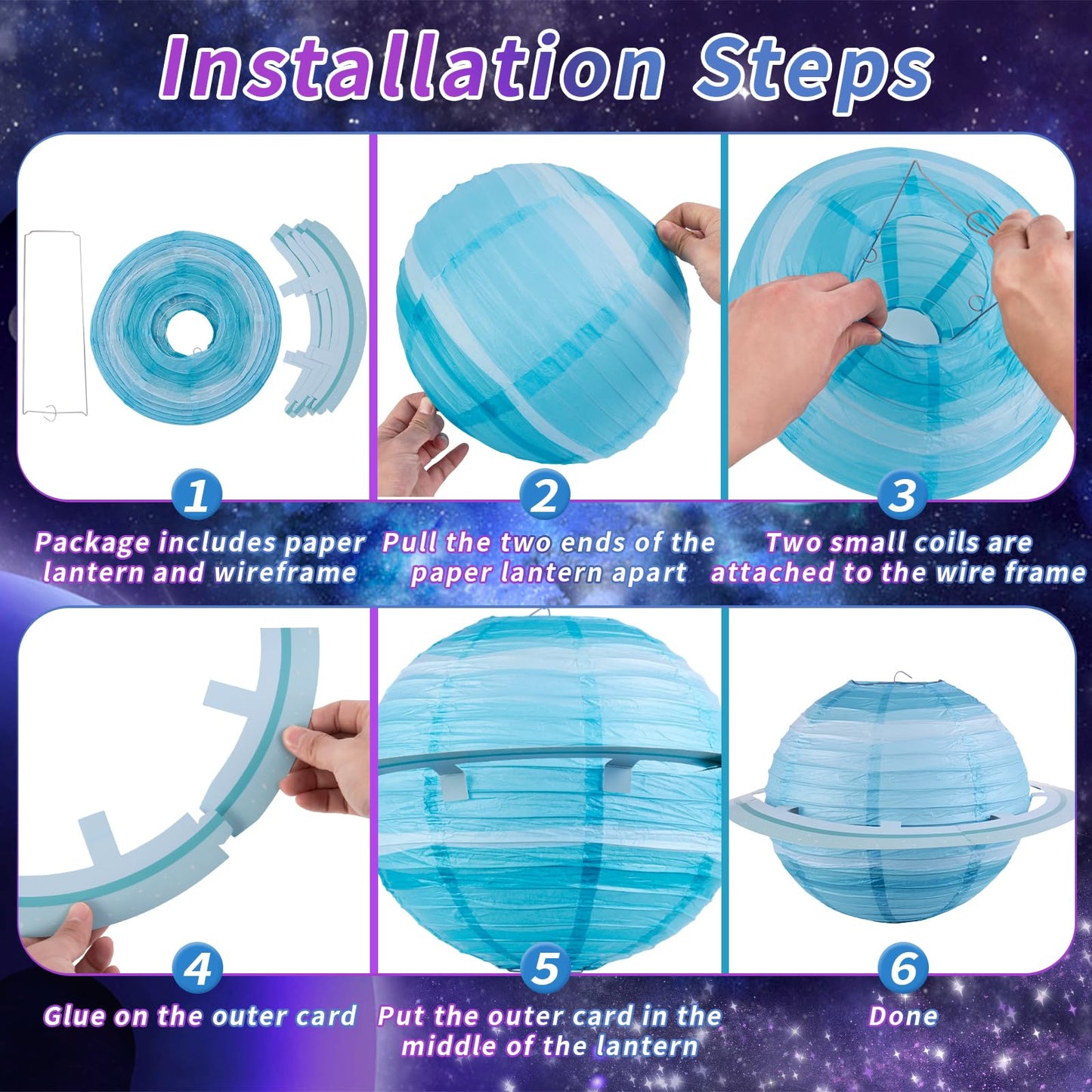 Easy Joy Space Paper Lantern Planets Lanterns Out of This World Space Outer Space Party Decorations Galaxy Earth Birthday Decor Classroom Science Astronaut Theme Solar System Party for Kids 8PCS