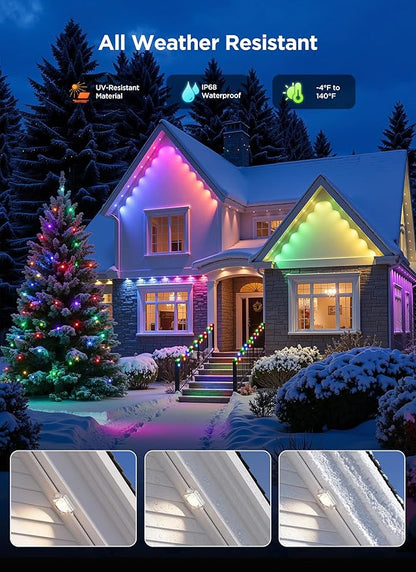 Permanent Outdoor Lights, 200FT with 128 Smart RGBIC LED Lights, DIY Scene Mode, IP68 Waterproof Christmas Light for Daily and Accent Lighting, Outdoor Decor, House Roof, Holiday Decorations