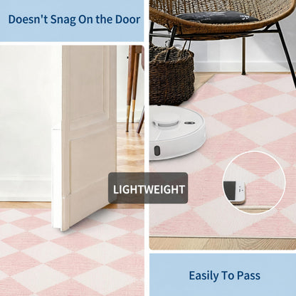 GarveeHome 6x9 Modern Checkered Area Rug, Pink Geometric Farmhouse Washable Rugs for Living Room Bedroom, Soft Low Pile Non Slip Diamond Floor Mat Plaid Print Throw Rug Indoor Carpet