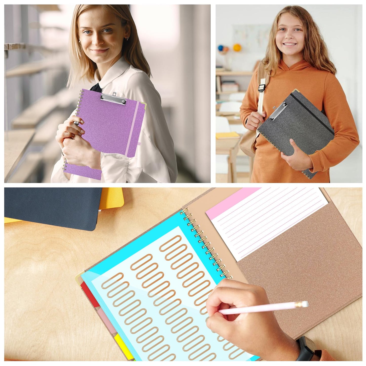 Clipboard Folio with Storage Clipboards Padfolio Notebook for Letter Size (11" x 8.5"), Clipboards with 10 Pockets and 5 Folders Nursing Teacher School Essentials (Purple)