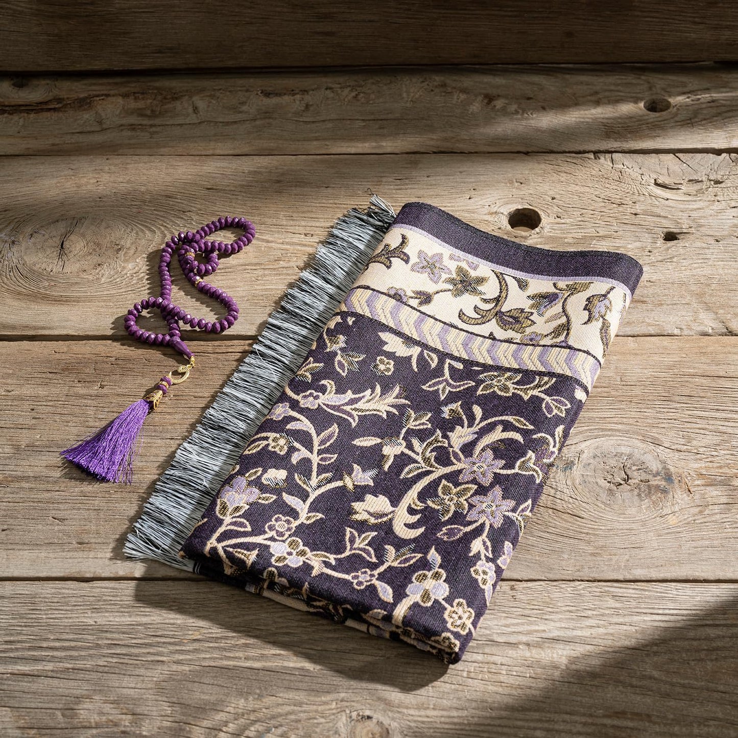 SUMELA Muslim Prayer Rug with Islam Prayer Beads - Travel Prayer Mat, Islamic Gifts for Women, Portable Prayer Matt Islam, Islamic Prayer Rug Islam Men Women, Praying Mat for Muslim Gifts, Purple