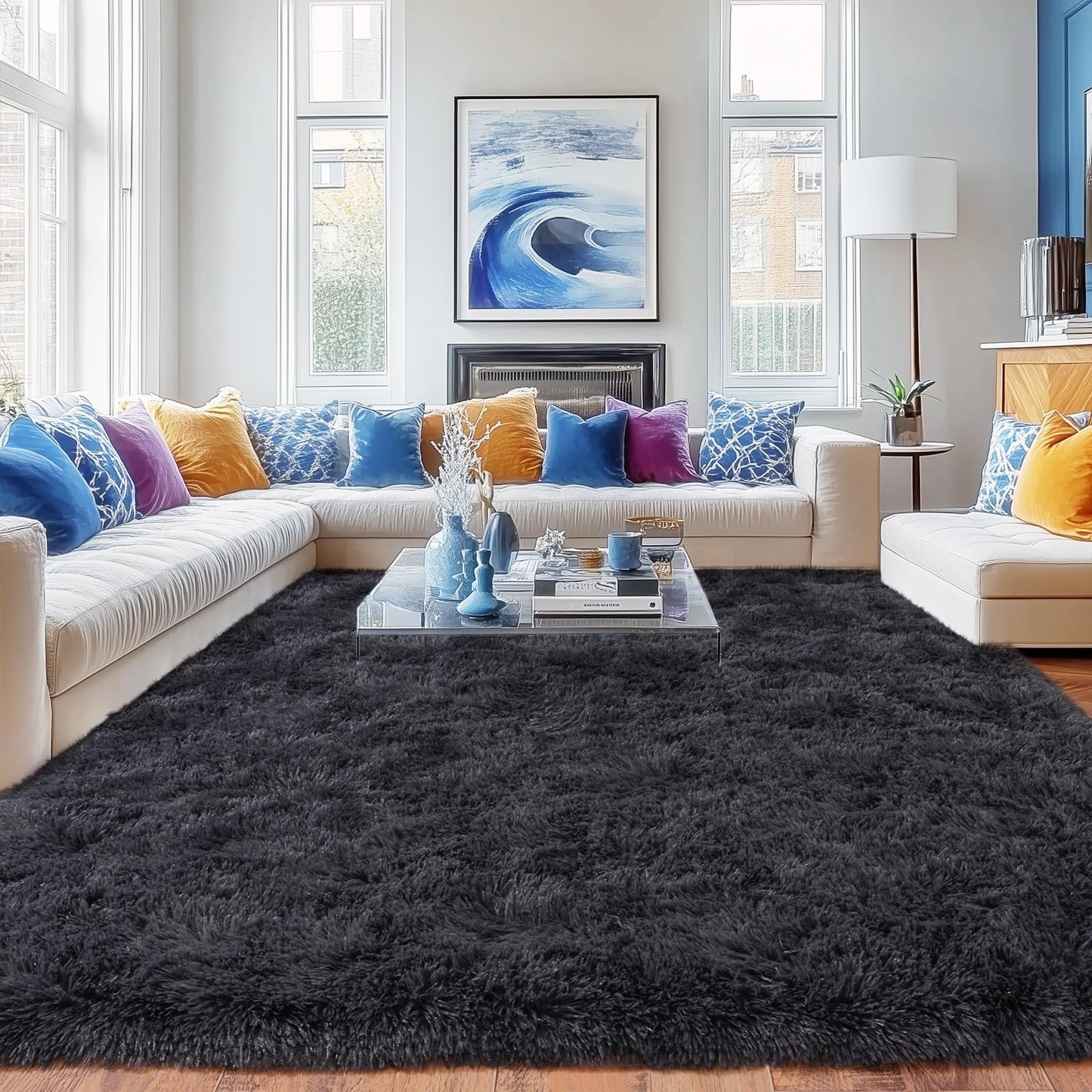 Quntue Rugs for Bedroom 4x6, Soft Shaggy Modern Shag Area Rug for Living Room, Upgrade Non-Slip Plush Fluffy Carpet for Kids Boys Girls Room Home Decor Aesthetic, Charcoal Gray