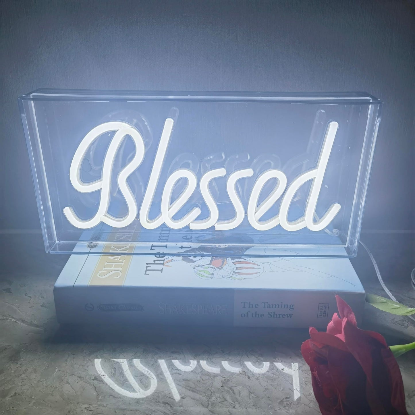 Blessed Neon Signs for Countertop,LED Blessed Neon Lights Marquee Letter Lightbox Neon Sign Decorative Lamp for Party Desk Bedroom Home Birthday Art Decoration,USB Powered 11.8"*5.9"*1.7"（White）