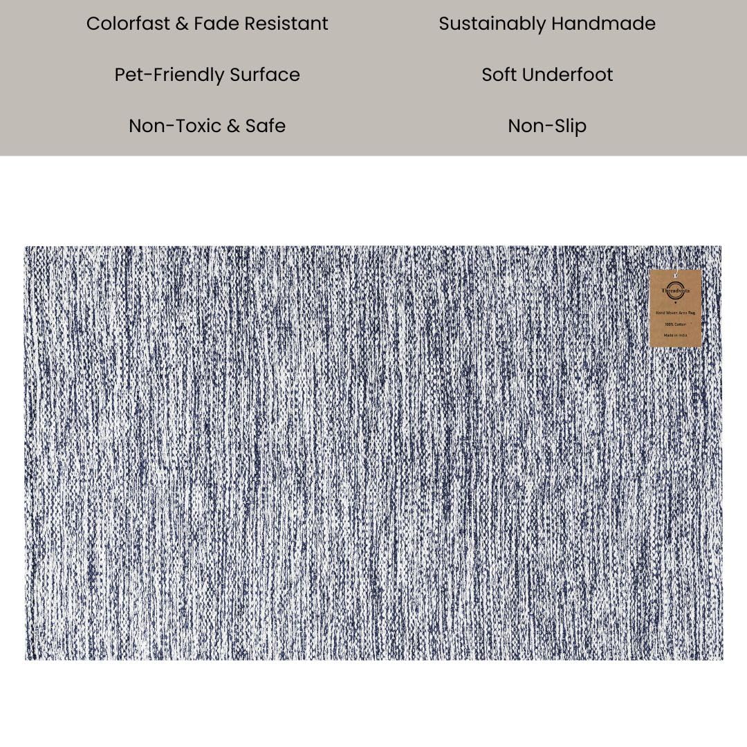 Threadvista Hand Woven Area Rug 2x3 Feet - Rustic Farmhouse Bohemian Accent Rug for Living Room Bedroom Kitchen Entryway Floor Mats Non Slip - Ideal for High Traffic Areas 100% Cotton Rug Blue