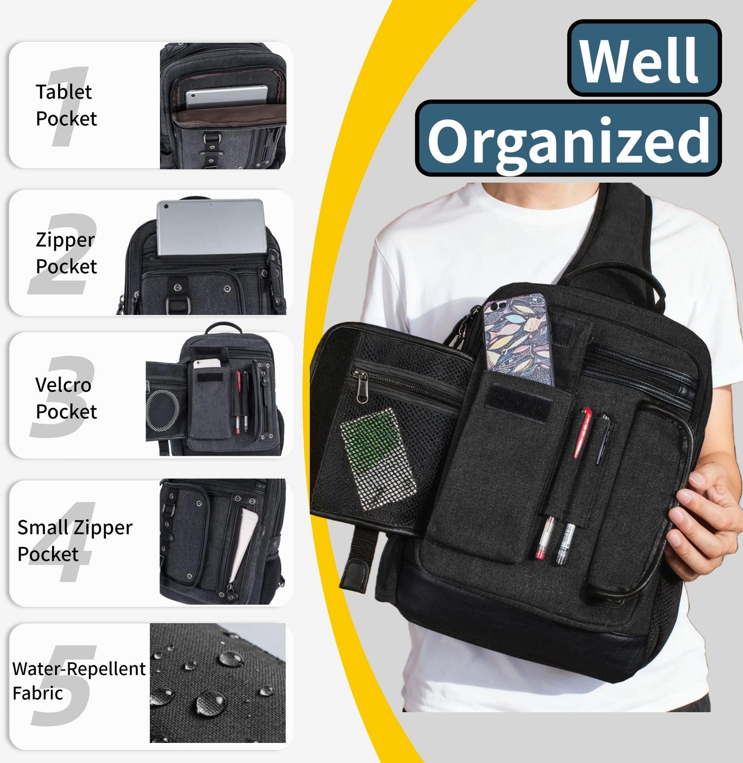 Schkleier Messenger Bag for Men Canvas Sling Bag Crossbody Backpack Laptop Shoulder Bag Hiking Daypacks Casual Tactical