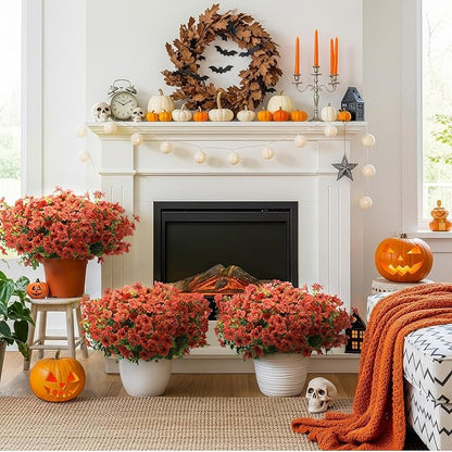Artificial Flowers for Outdoors 24 Bundles, UV Resistant Orange Fake Silk Flower Fall Autumn Garden Decor Wedding Window Door Decorations