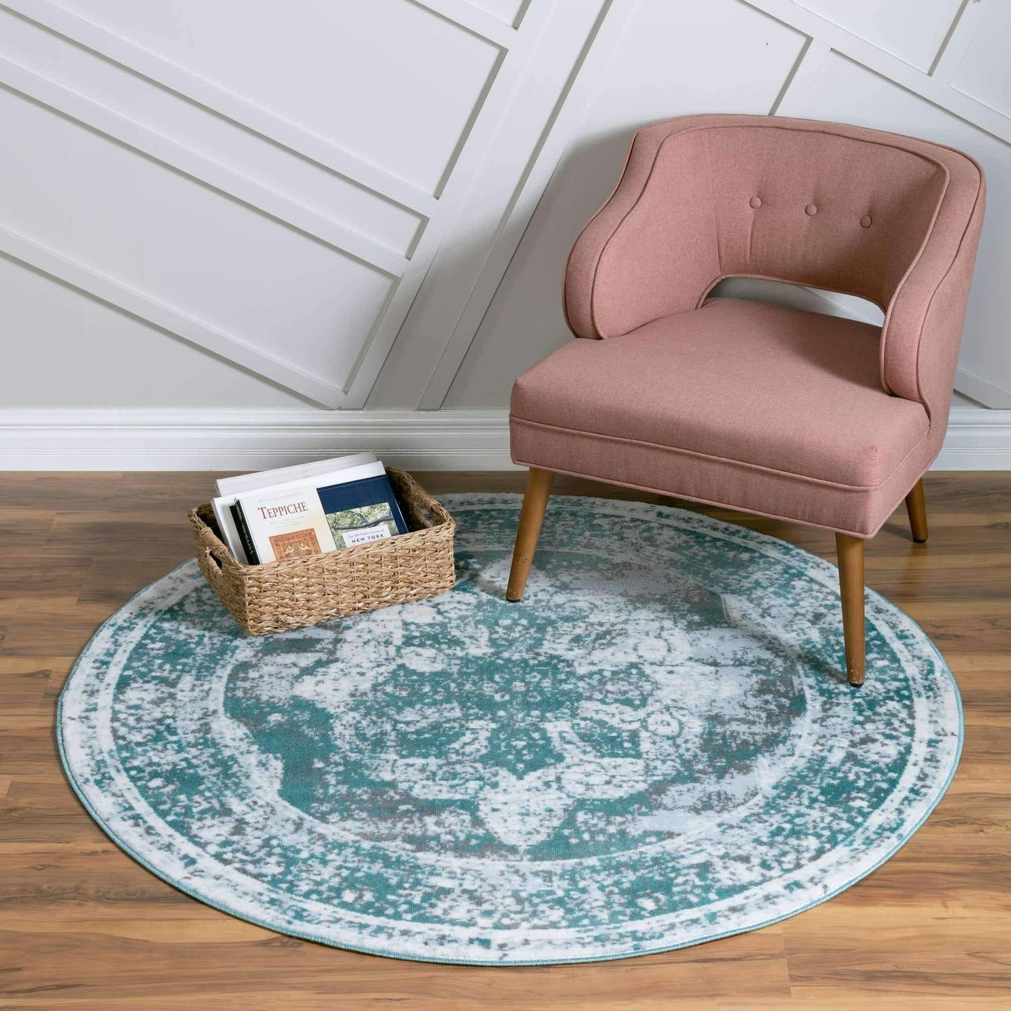 Unique Loom Sofia Collection Area Rug - Salle Garnier (5' 3" Round, Turquoise/ Blue)