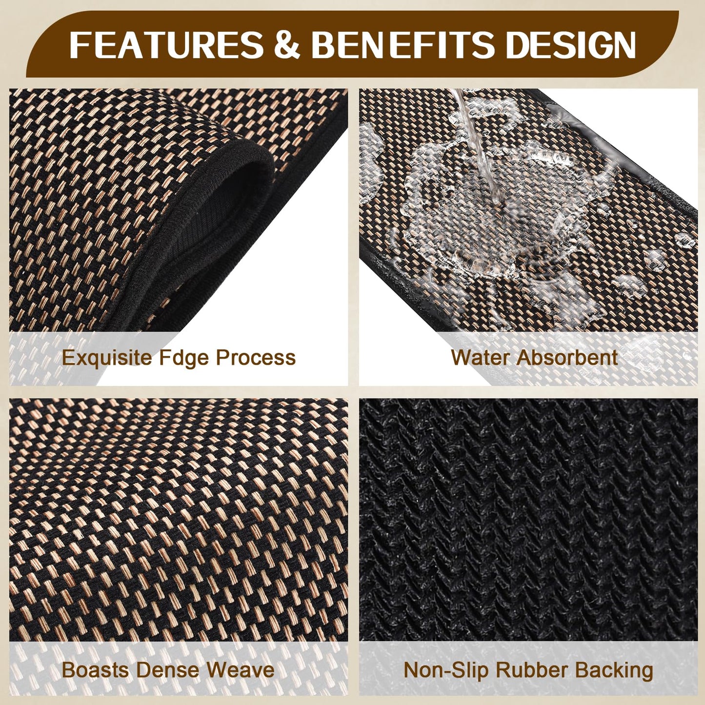 Earcu Non Slip Stair Treads for Wooden Steps, Square Rubber Backing Non Slip Stair Landing Mat, Thicken Linen Carpet Stair Runners Indoor, No Residue Stair Carpet Treads, 29"x29", Black