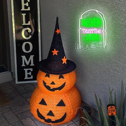 Never Trust The Living Neon Sign Halloween LED Sign for Window Dimmable USB Powered Tombstone Light for Wall Decor Light Up Halloween Signs for Room Bar Secrets Spooky House Decor