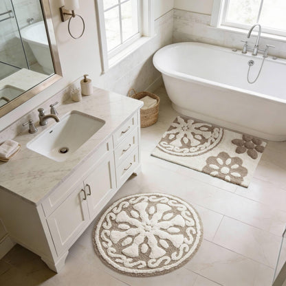 Madison Park Casablanca 100% Cotton Tufted Bathroom Rugs Luxurious Plush Medallion Floral Pattern Bath Mat Absorbent, Quick Dry, Spa Design Shower Room Décor, Rectangle 20" x 30", Taupe