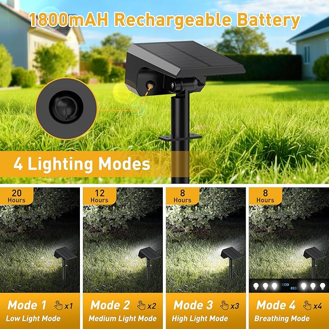 Solar Spot Lights Outdoor Waterproof IP65, [8 Pack/100 LED/4 Modes] 2-in-1 Solar Landscape Spotlights, Auto On/Off Solar Powered Flood Lights for Outside Yard Garden Pathway(Cool White)