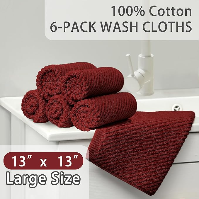 VOOVA & MOVAS Red Washcloths, Bath Hand Towels Set